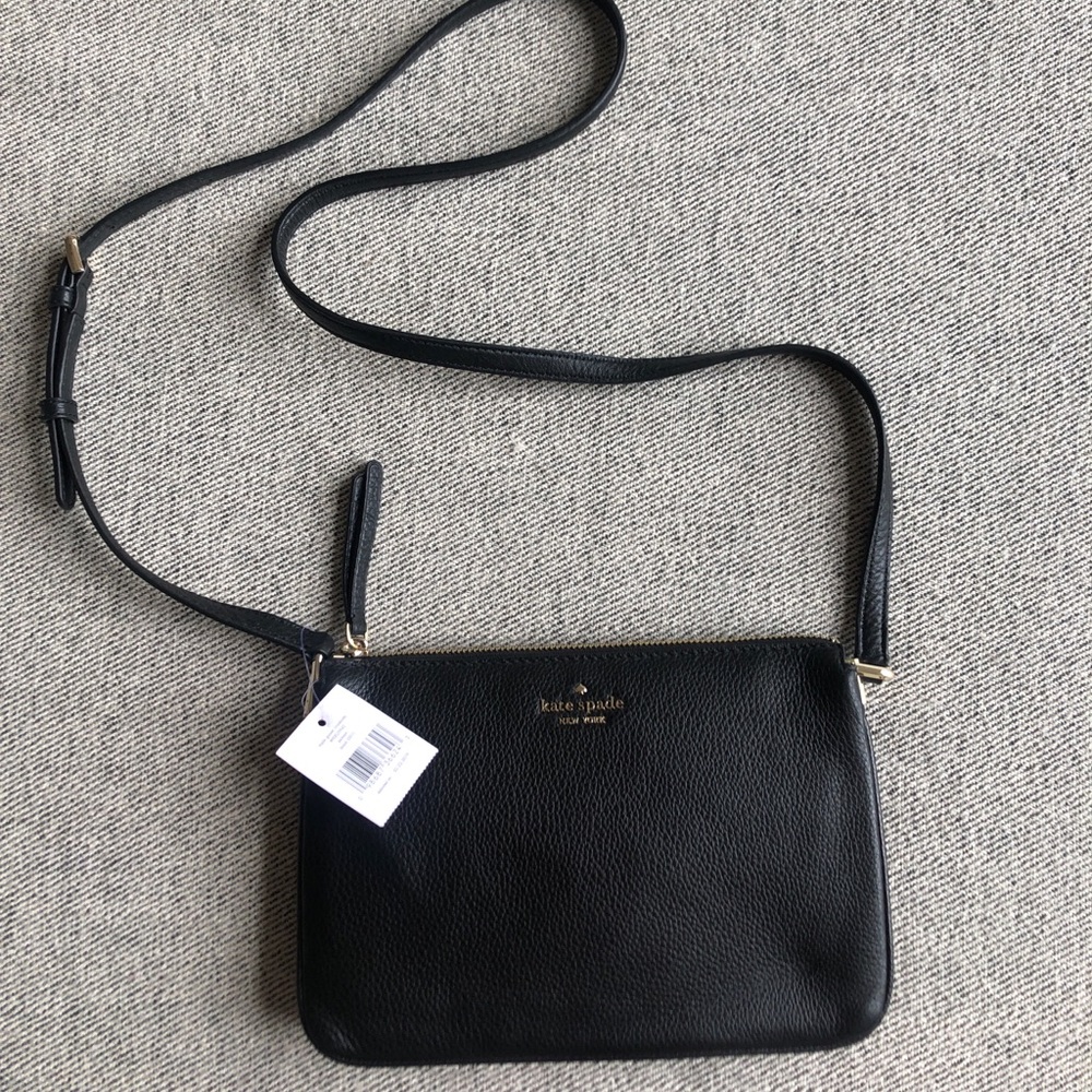 NWT Black Kate Spade Triple Gusset Crossbody Bag